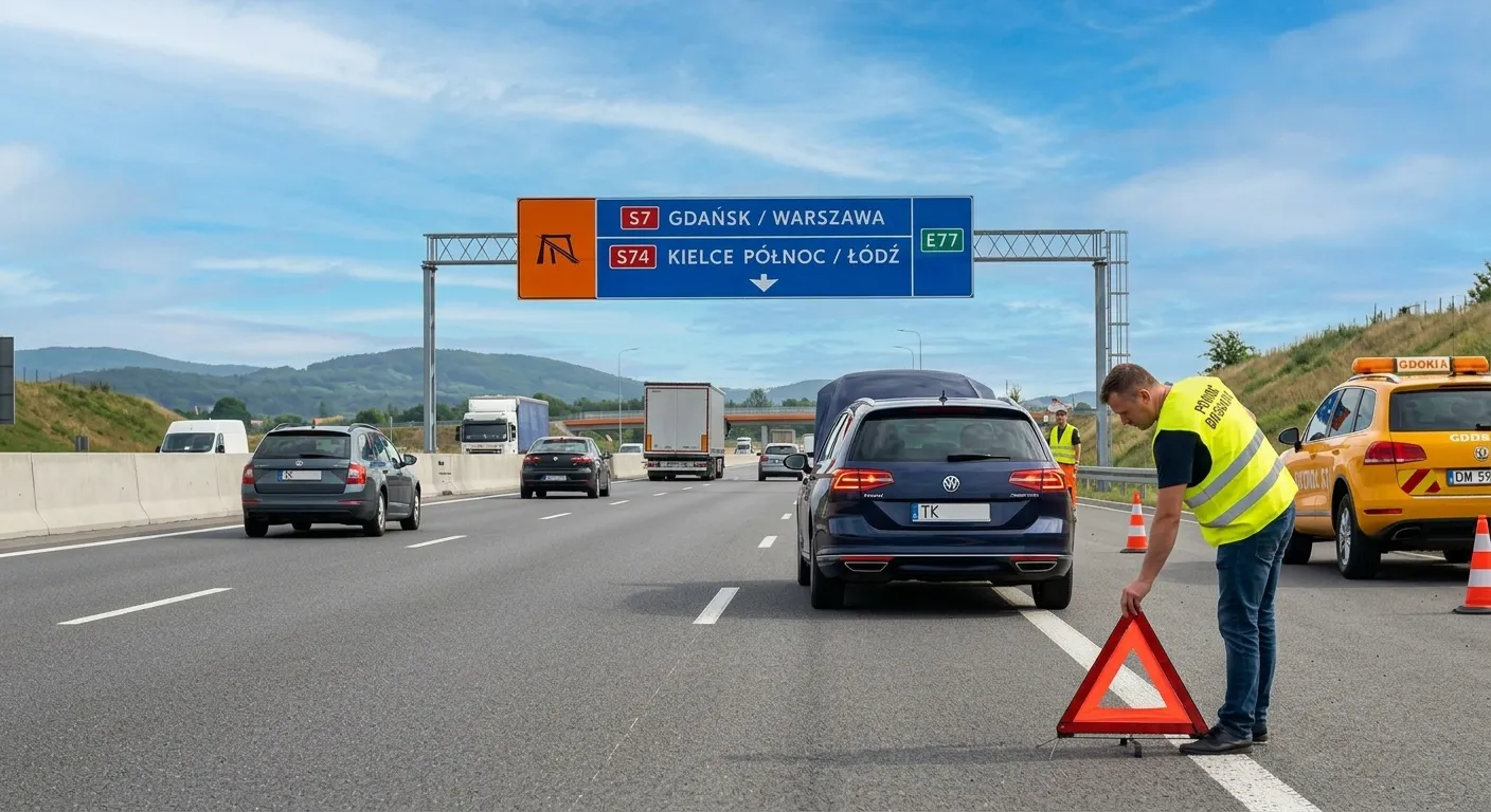 Pojazd unieruchomiony na pasie awaryjnym drogi ekspresowej S7 pod Kielcami