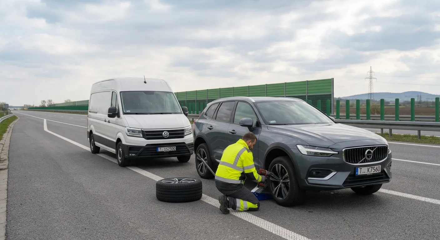 Mobilna wymiana koła na poboczu drogi koło Kielc
